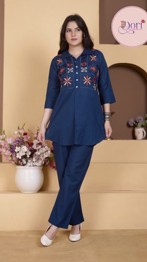 Dark Blue Floral Embroidery Cord set (C1)