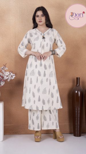 Women's Casual White A - Line Co-ord set (C3)